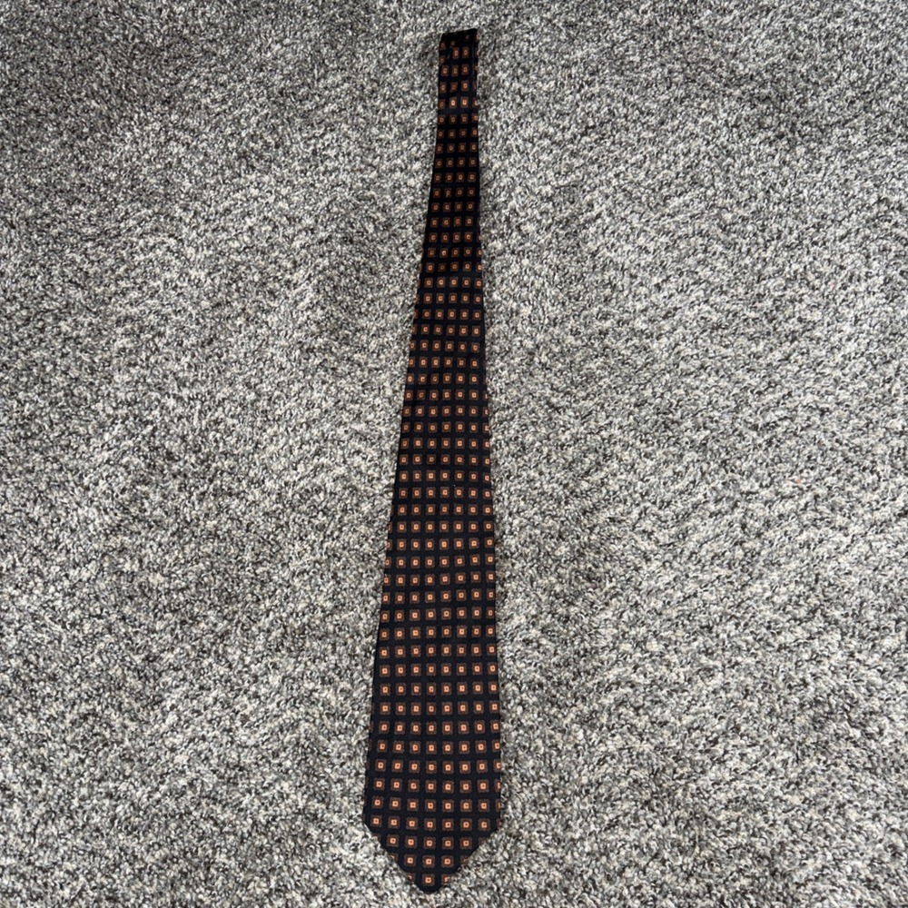 Vintage VZone by Valentino Silk Tie Geometric Square Pattern Navy Copper Italy
